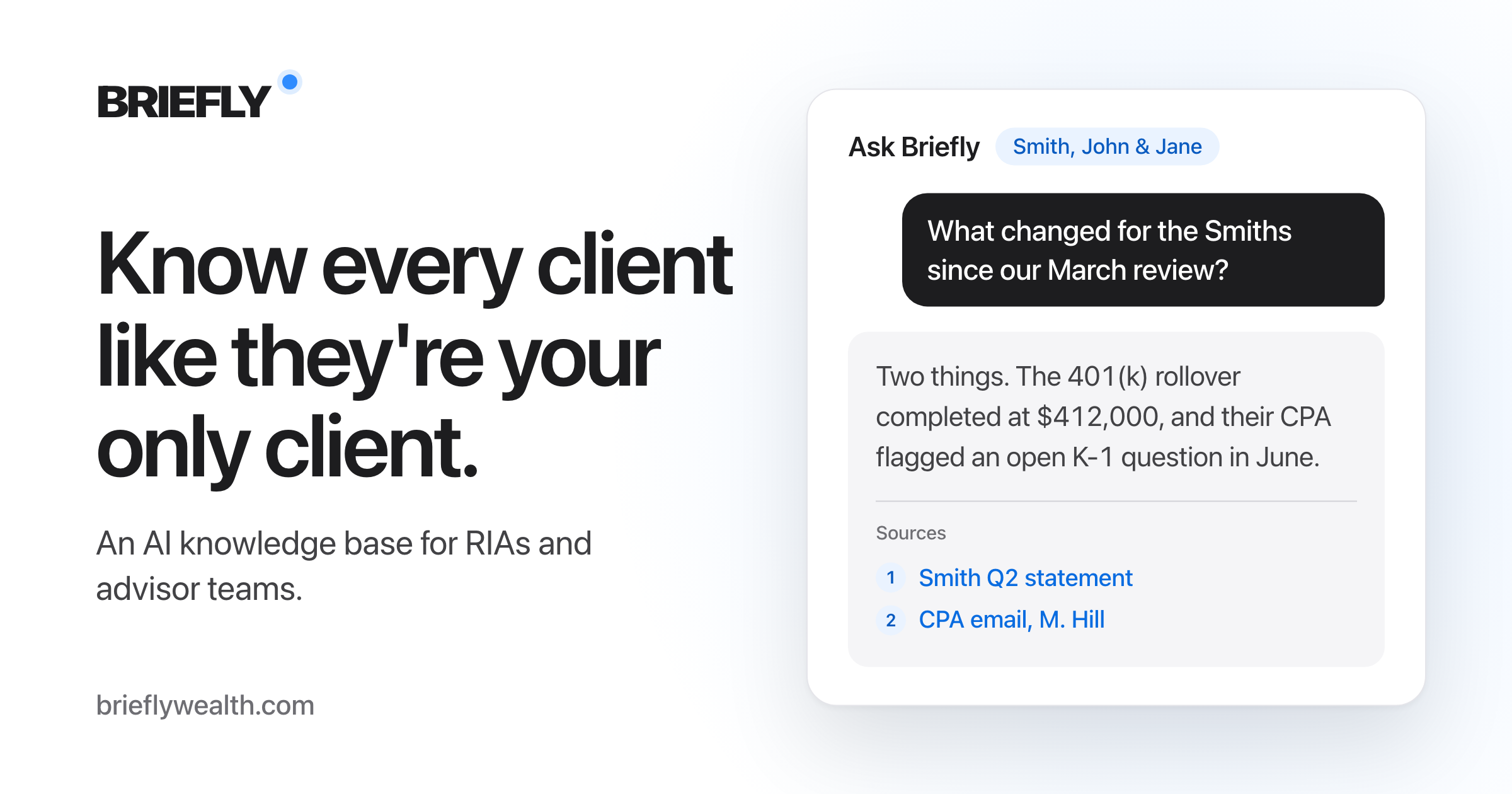 Briefly — Source-backed client intelligence for advisors, inside Claude